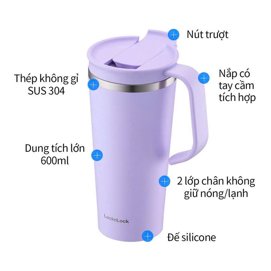 LHC4330-Bình giữ nhiệt Lock&Lock Daily Handle Tumbler 600ml sơn tĩnh điện nắp trượt tích hợp tay cầm