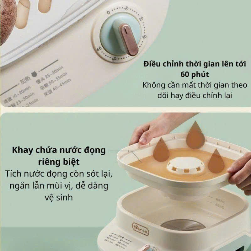 Nồi hấp điện 2 tầng  đa năng bear DZG-C60W9 dung tích 6L BẾP NHÀ BEAR