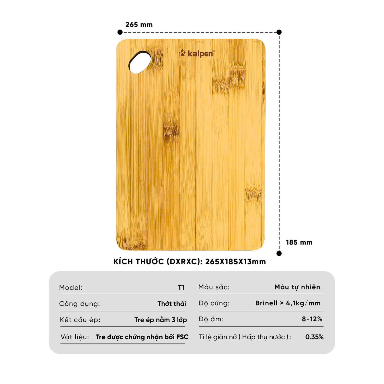 Thớt tre Kalpen sz nhỏ T1 (thớt thái)