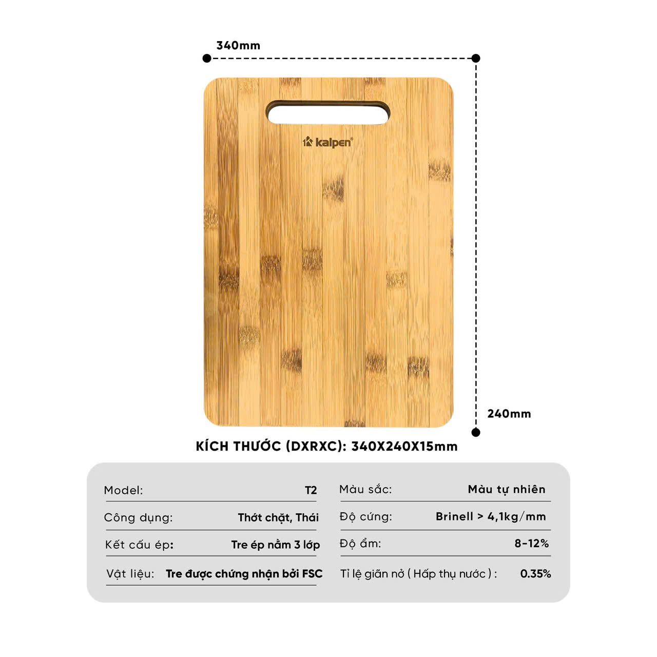 Thớt tre Kalpen sz nhỏ T1 (thớt thái)
