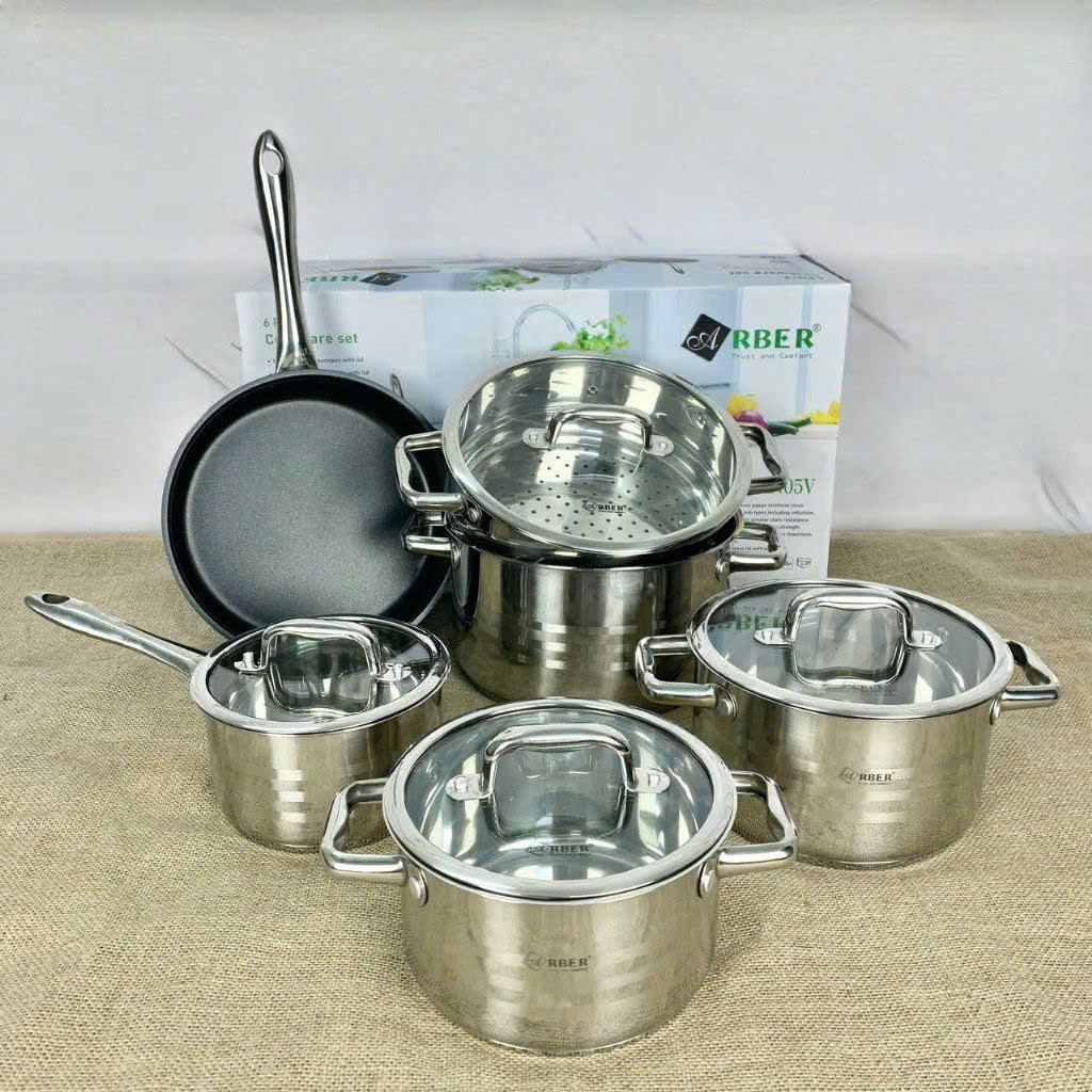 Bộ nồi 6 món Arber AN05V thêm xửng hấp và quánh