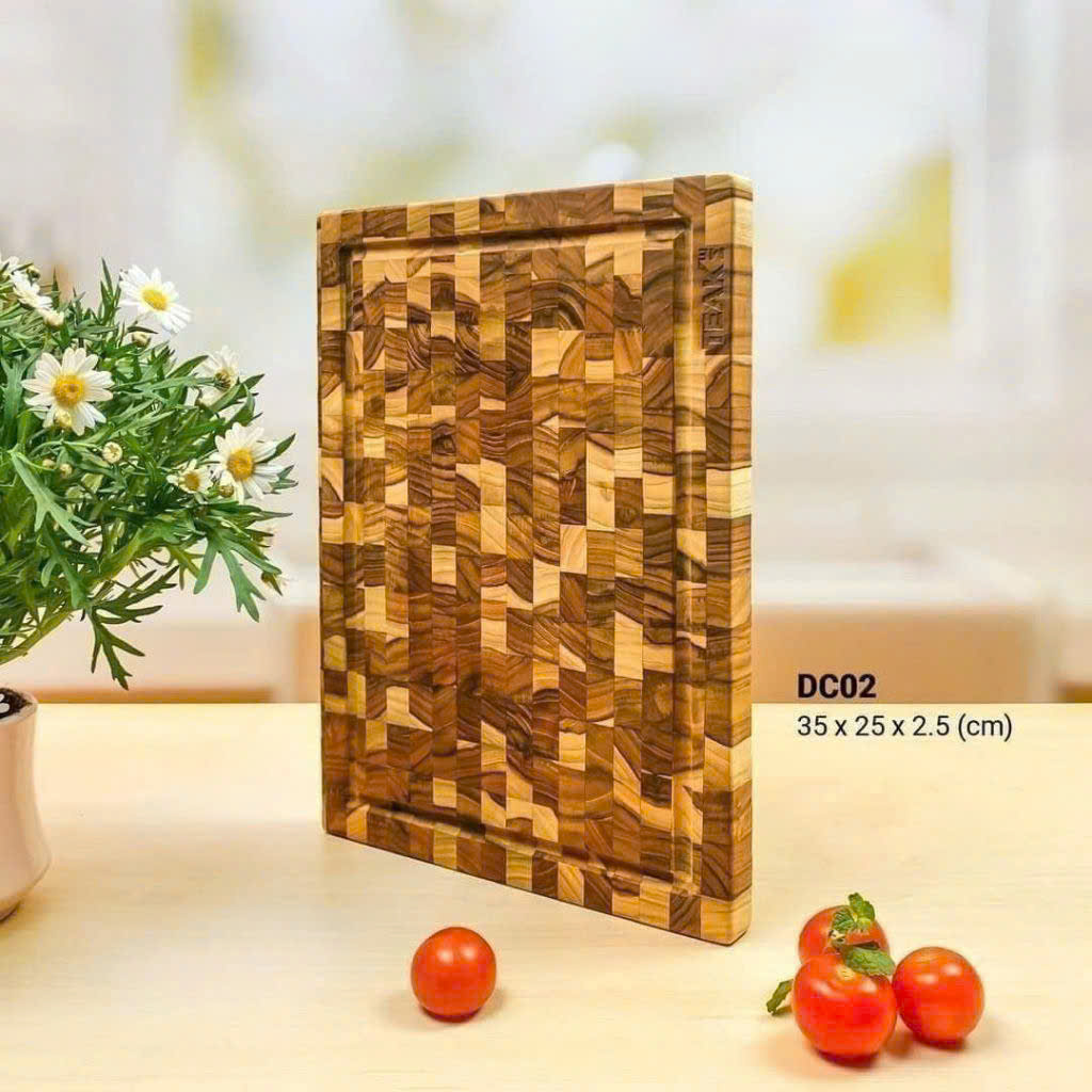 THỚT GỖ ĐẦU CÂY CHỮ NHẬT TEAK KAIYO DC04 (mã 5113) DẦY 3.8cm - dùng để chặt