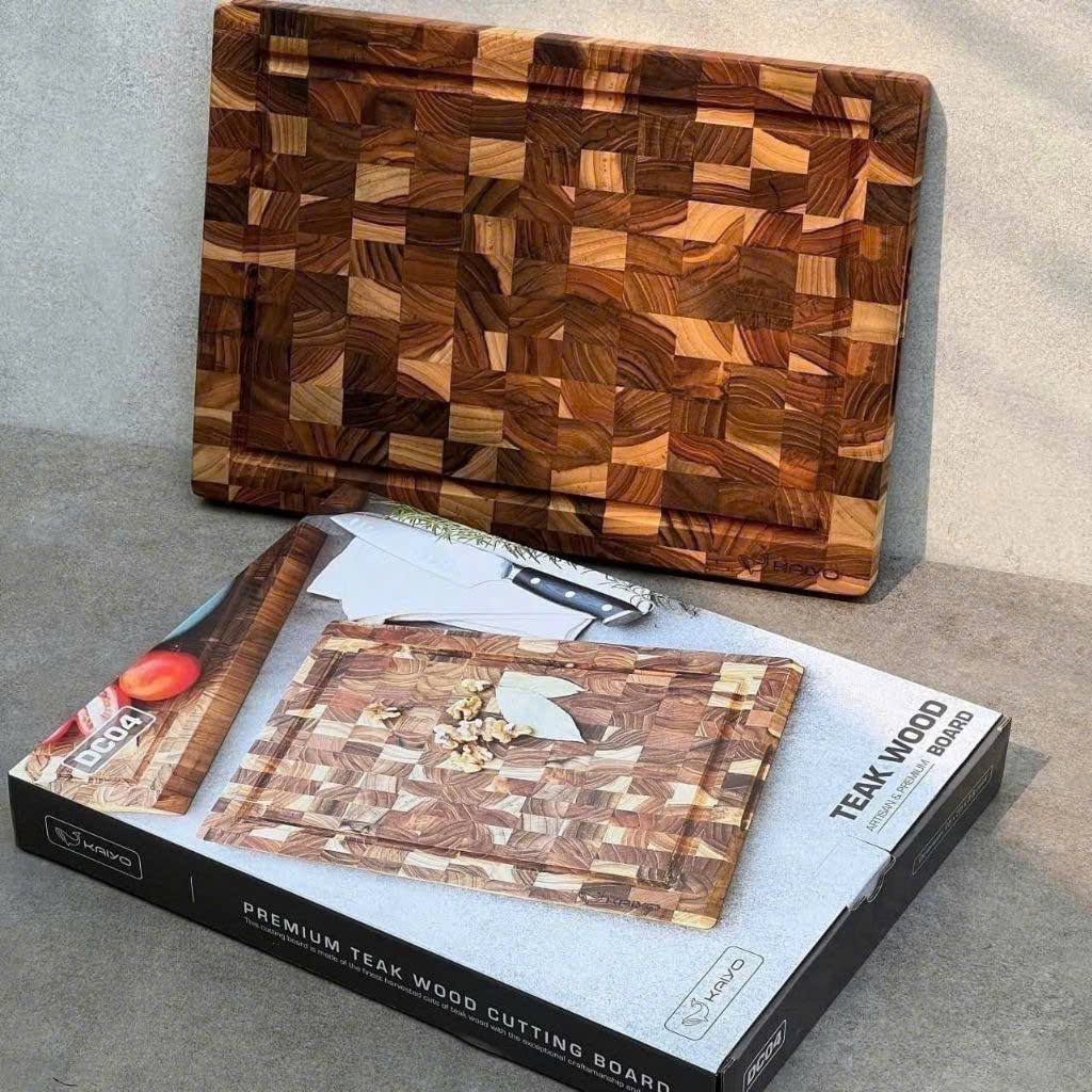 THỚT GỖ ĐẦU CÂY CHỮ NHẬT TEAK KAIYO DC04 (mã 5113) DẦY 3.8cm - dùng để chặt