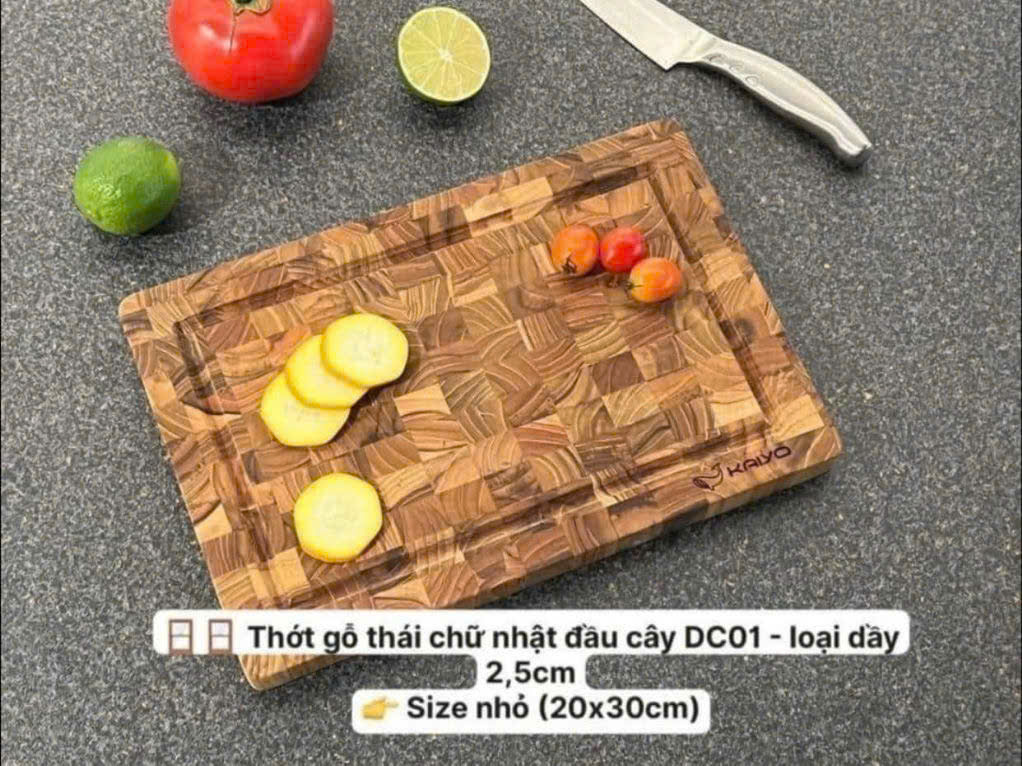 THỚT GỖ ĐẦU CÂY CHỮ NHẬT TEAK KAIYO DC04 (mã 5113) DẦY 3.8cm - dùng để chặt