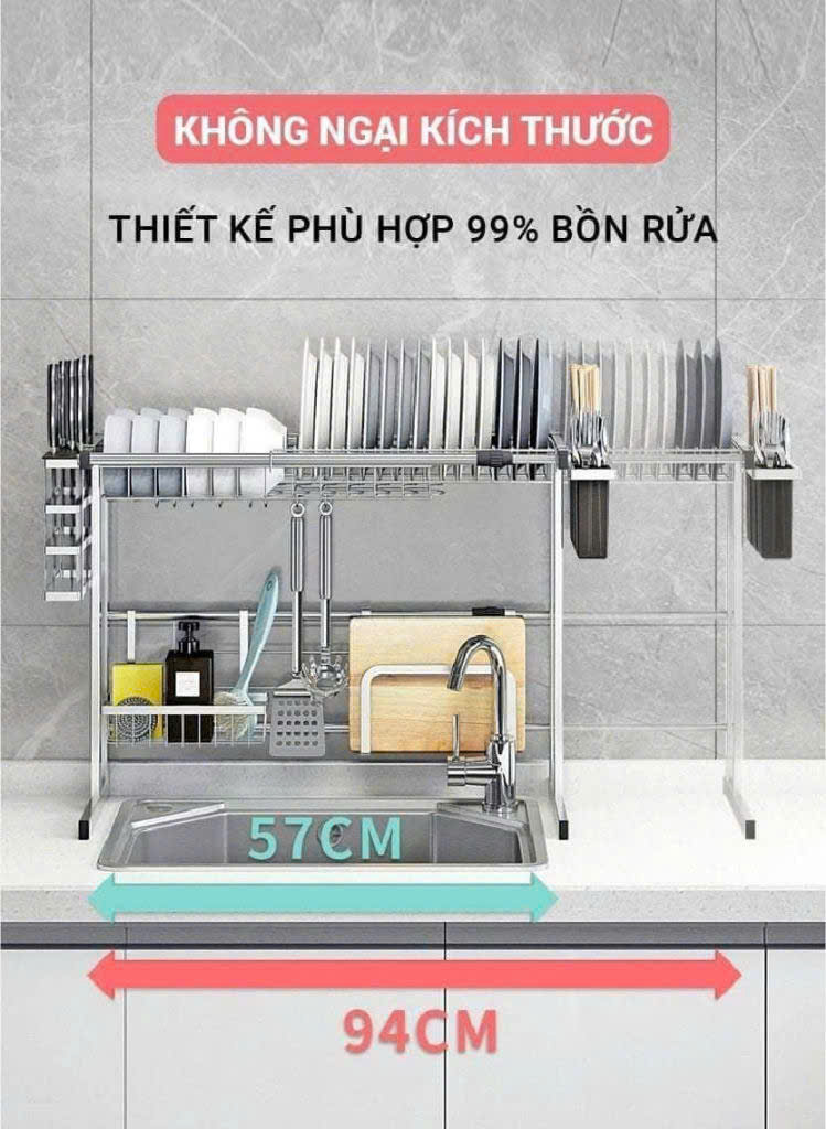 KỆ INOX CAO CẤP ĐA NĂNG KC18 ĐẶT PHÍA TRÊN CHẬU RỬA BÁT