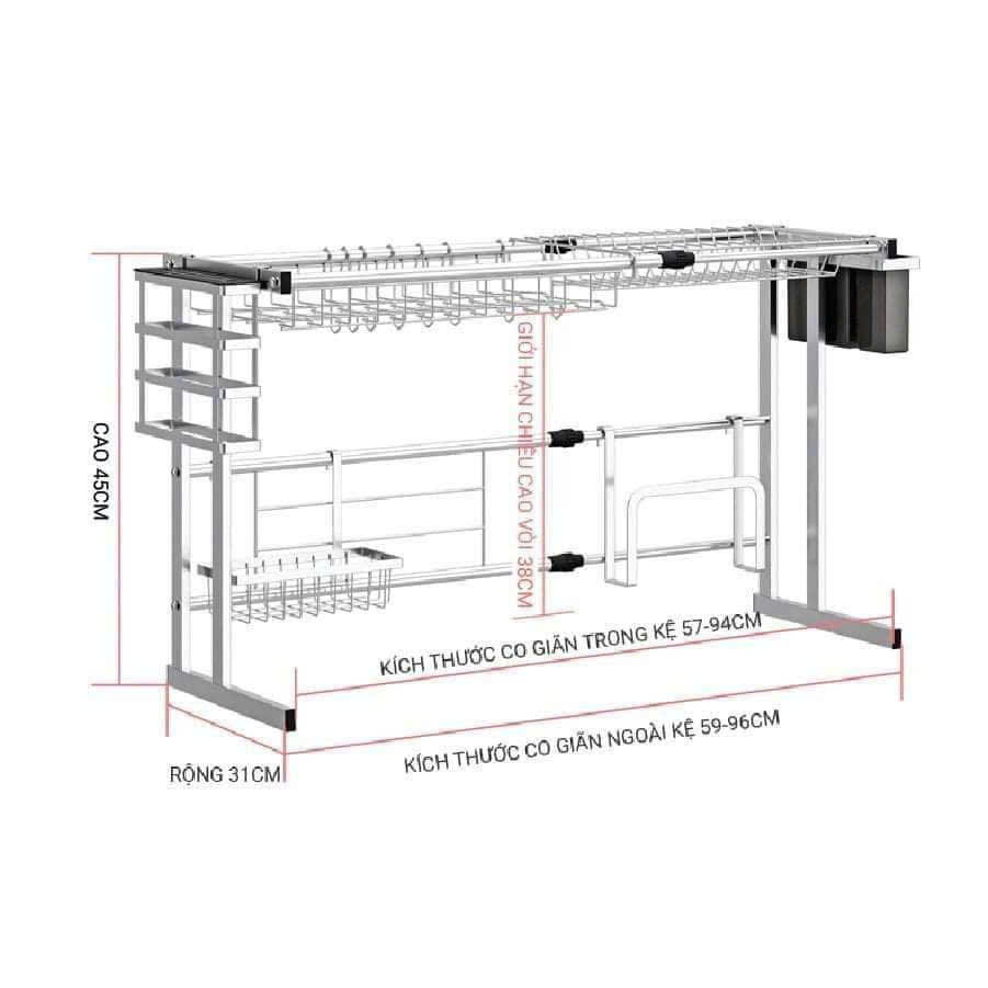 KỆ INOX CAO CẤP ĐA NĂNG KC18 ĐẶT PHÍA TRÊN CHẬU RỬA BÁT