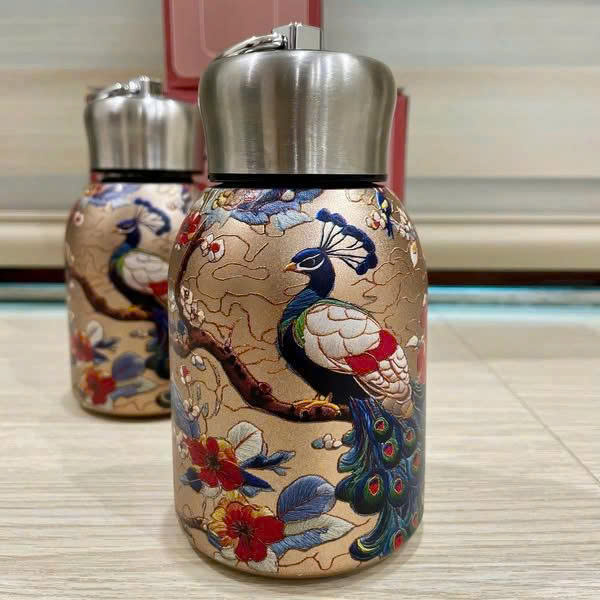 Bình giữ nhiệt Vintage có quai xách xinh xắn - Chim công