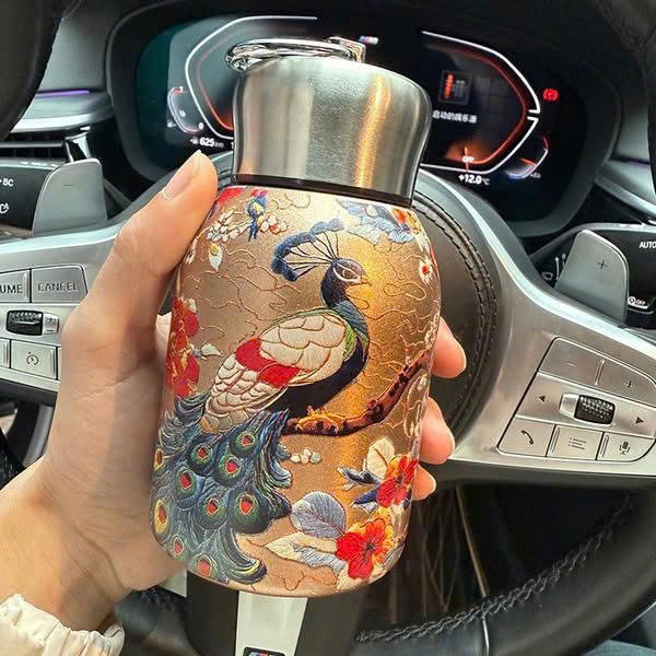 Bình giữ nhiệt Vintage có quai xách xinh xắn - Chim công