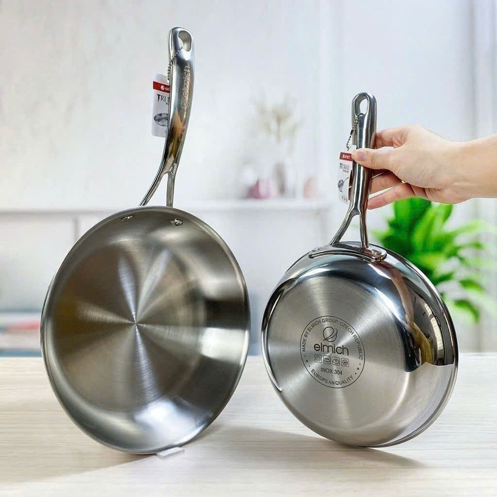 Chảo nông lòng Elmich Trimax INOX Đúc Nguyên Khối size 20-24-26cm hàng châu Âu, giá Việt Nam