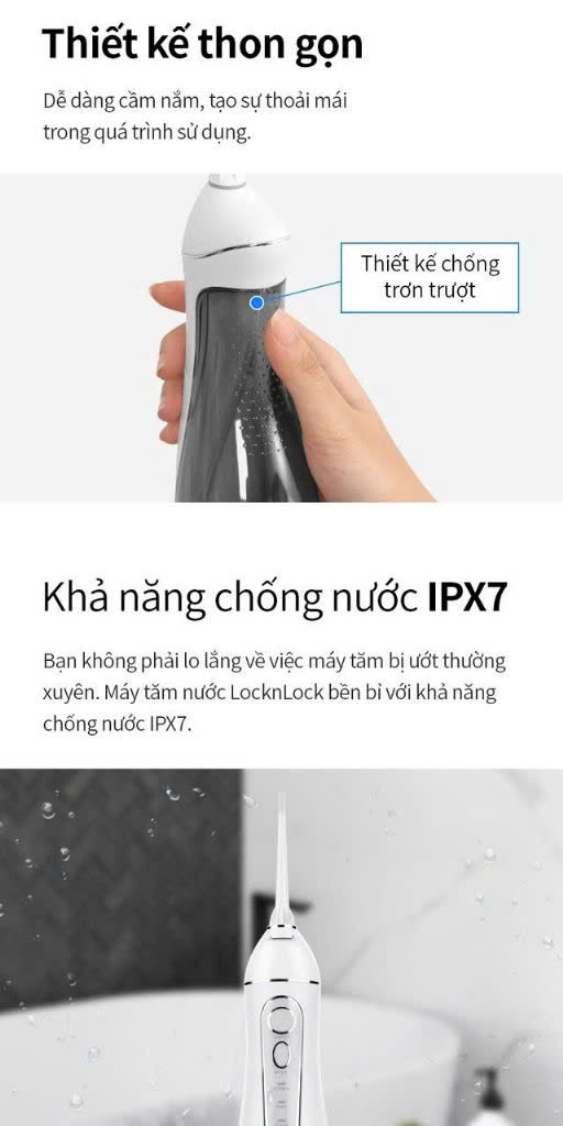 ENR166GRY- Máy tăm nước LocknLock Cầm Tay Vệ Sinh Răng Miệng Kèm Đầu Tăm 4 Chế Độ