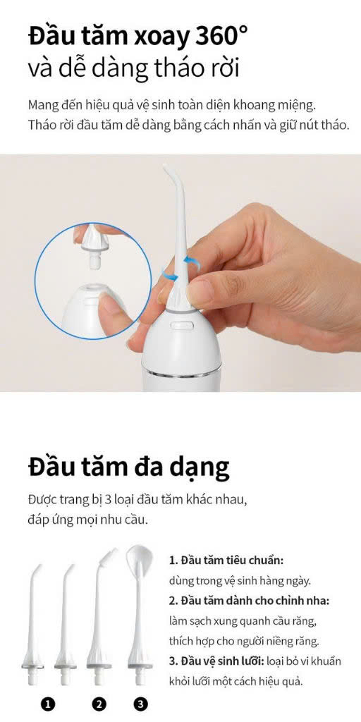 ENR166GRY- Máy tăm nước LocknLock Cầm Tay Vệ Sinh Răng Miệng Kèm Đầu Tăm 4 Chế Độ