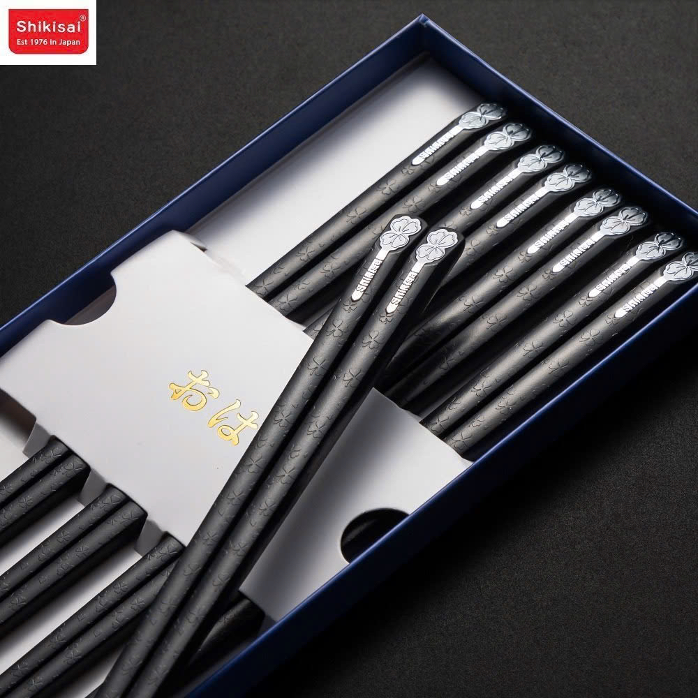 Set 5 đôi đũa Nhật sợi thuỷ tinh mẫu CỎ 4 LÁ SHIKISAI