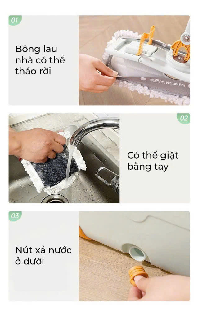 DZA336 - Bộ cây lau nhà thông minh 360 độ Dozzi KÈM 4 BÔNG LAU