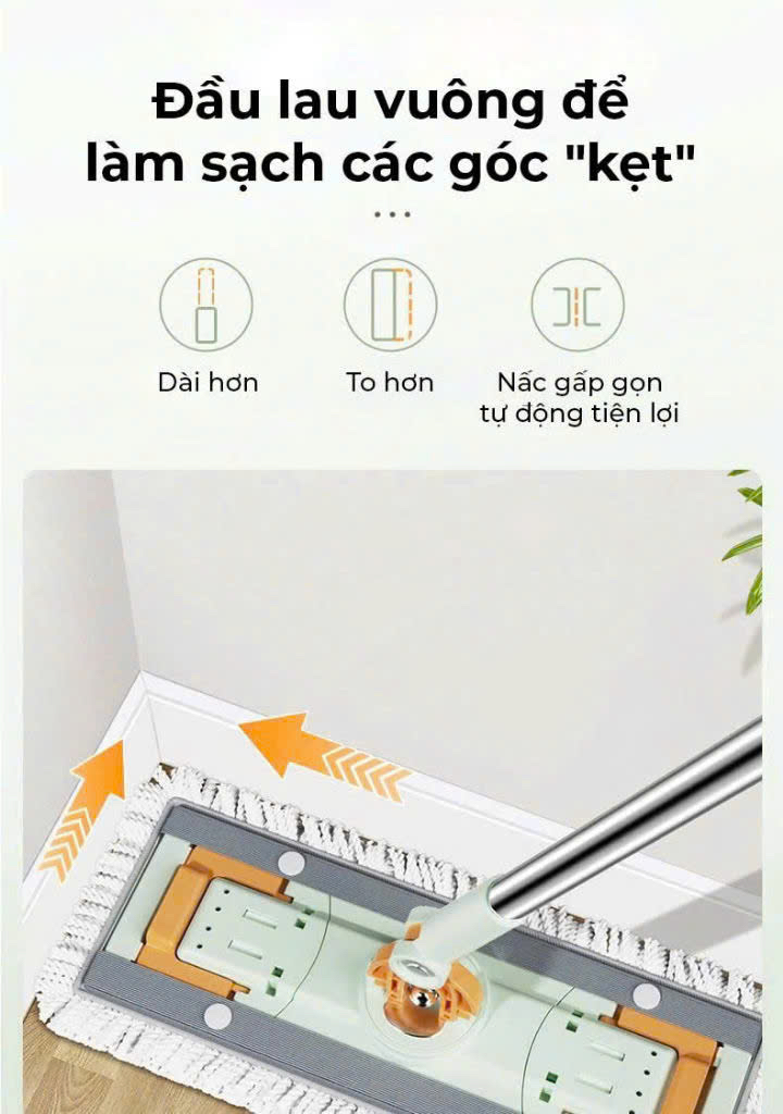 DZA336 - Bộ cây lau nhà thông minh 360 độ Dozzi KÈM 4 BÔNG LAU