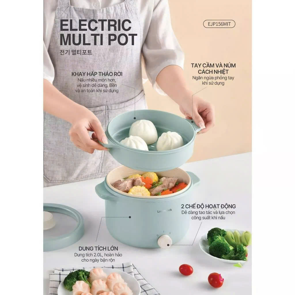 Nồi điện đa năng Locknlock EJP156MIT 2L - Màu Mint (EJP156)