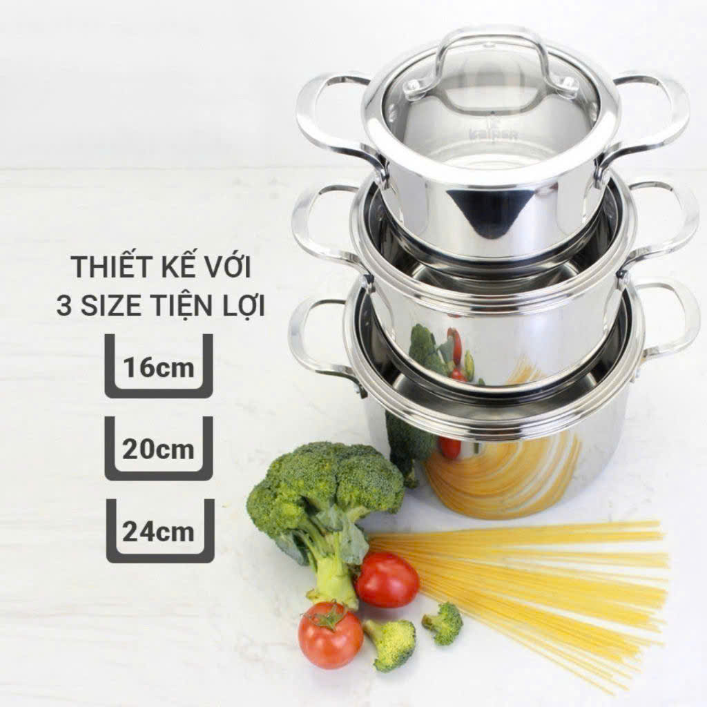 BỘ 3 NỒI INOX ĐÚC LIỀN KHỐI KALPEN KAZLER KZ1 (KALPEN GMBH GERMANY)