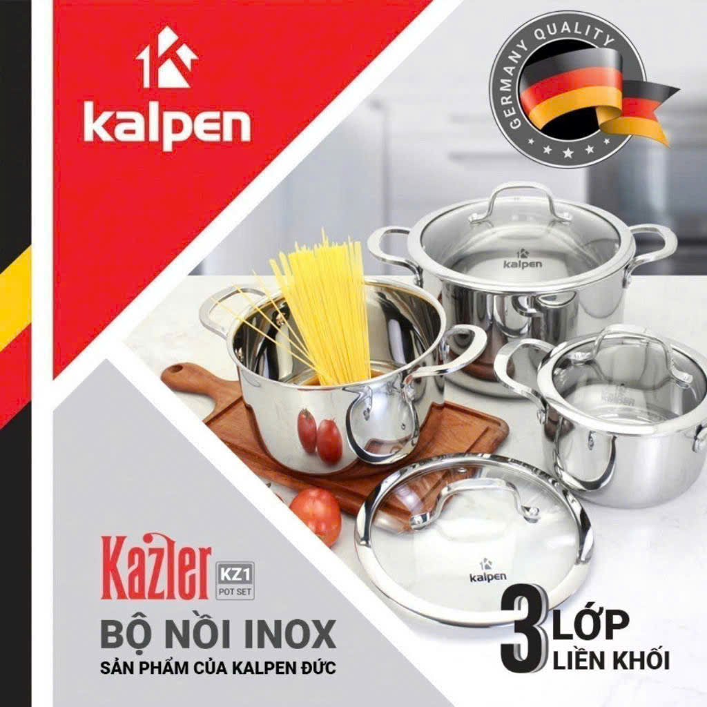BỘ 3 NỒI INOX ĐÚC LIỀN KHỐI KALPEN KAZLER KZ1 (KALPEN GMBH GERMANY)