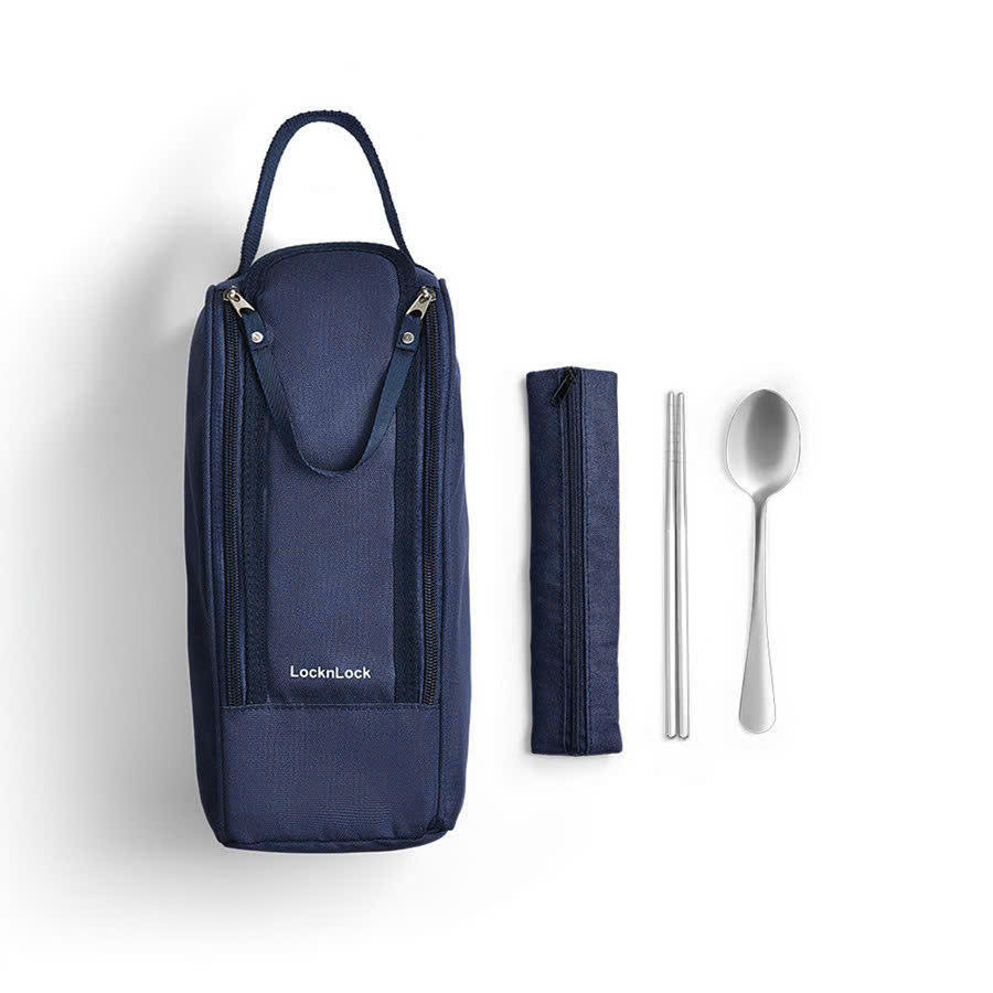 LHC8052S01-Bộ hộp cơm giữ nhiệt Lock&Lock Pump Vacuum Lunch Box (300ml*2, 500ml*1, bộ đũa và thìa, túi)