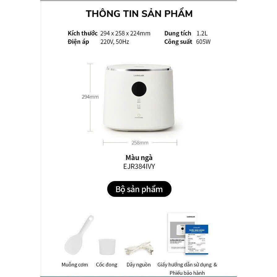 Nồi cơm điện Lock&Lock Bianco Nemo rice cooker 1.2 lít - Màu ngà EJR384IVY
