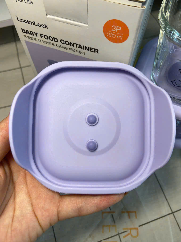 Set 3 Hộp Thủy Tinh LocknLock Chén Đựng Đồ Ăn Dặm Cho Bé Nắp Silicone Tím 230ML LLG058S3PUP