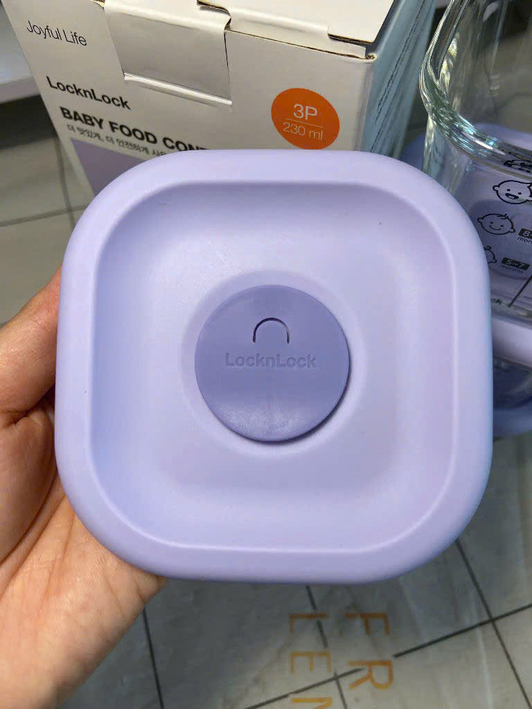 Set 3 Hộp Thủy Tinh LocknLock Chén Đựng Đồ Ăn Dặm Cho Bé Nắp Silicone Tím 230ML LLG058S3PUP
