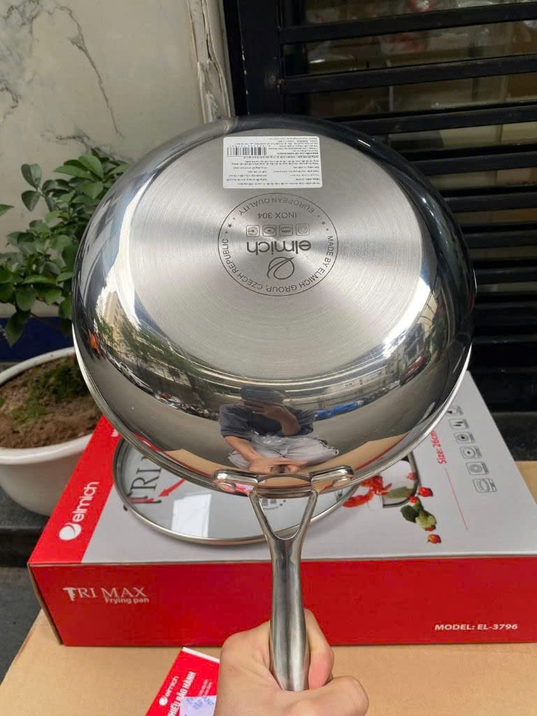 Chảo xào inox cao cấp 3 lớp đáy liền kèm vung kính, Elmich Trimax EL-3796 size 26cm