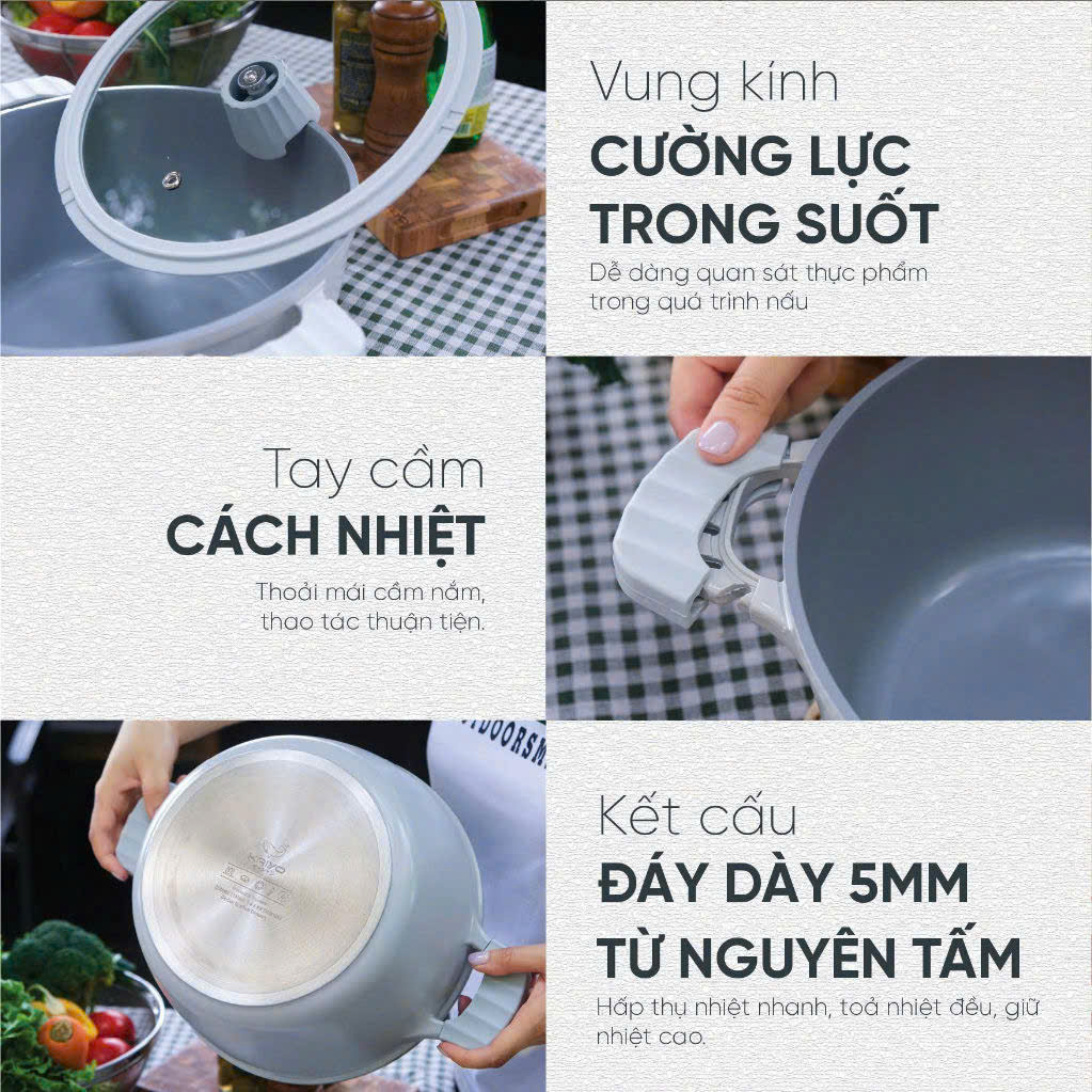Bộ nồi, chảo, quánh nhôm đúc full induction Oceanwave Kaiyo - Nồi 20, 24cm
