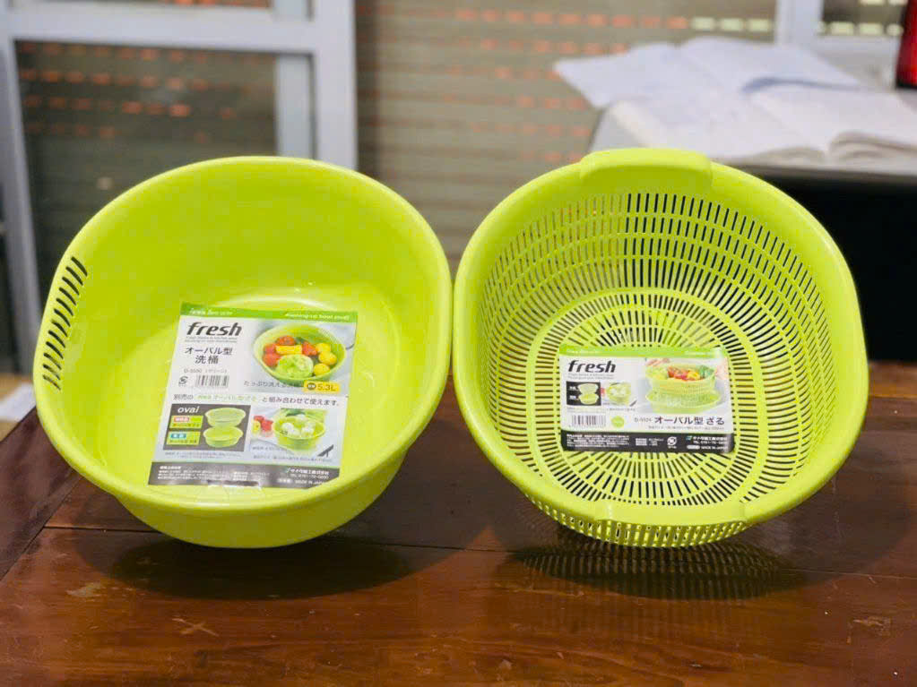 BỘ RỔ NHỰA KÈM CHẬU 5,3L NHẬT BẢN (màu xanh lá)