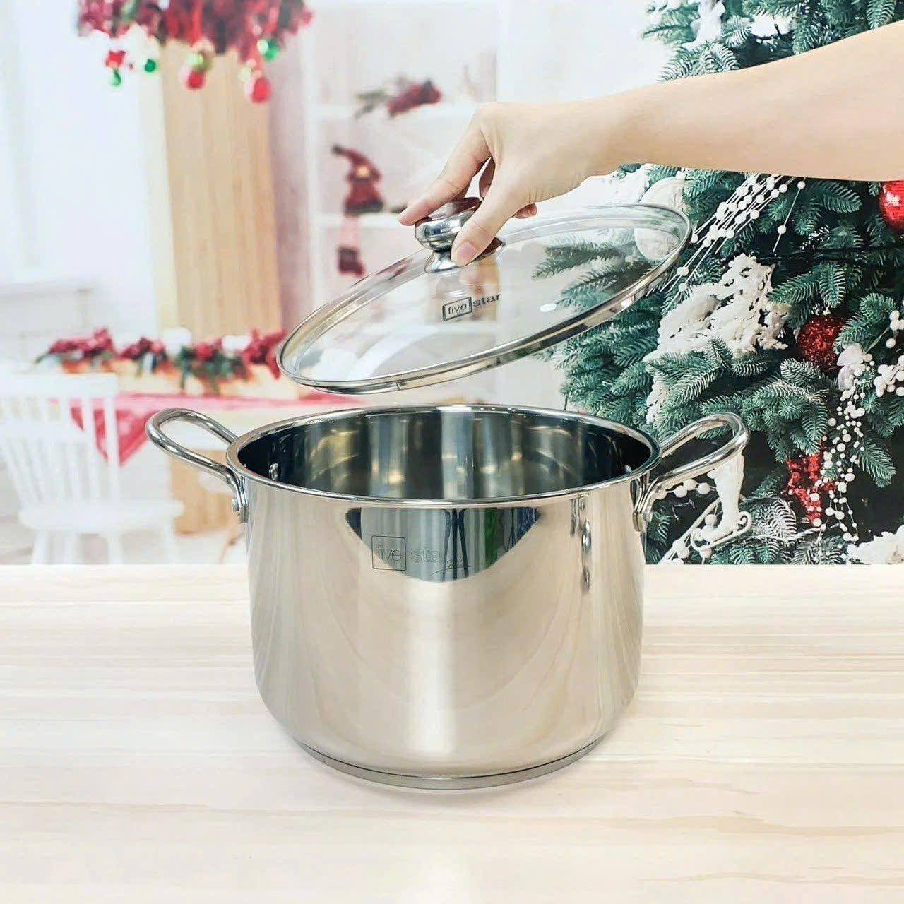 Nồi luộc gà Inox 304 thân cao 3 đáy Fivestar Plus 28cm