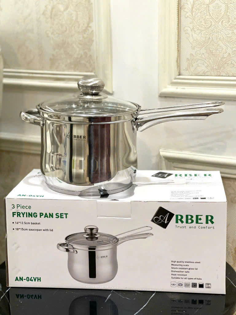 Quánh inox 3 đáy AN-04VH 18x15cm, giỏ (16x12.5cm)