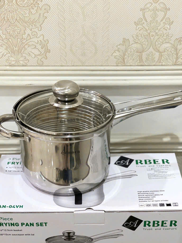 Quánh inox 3 đáy AN-04VH 18x15cm, giỏ (16x12.5cm)