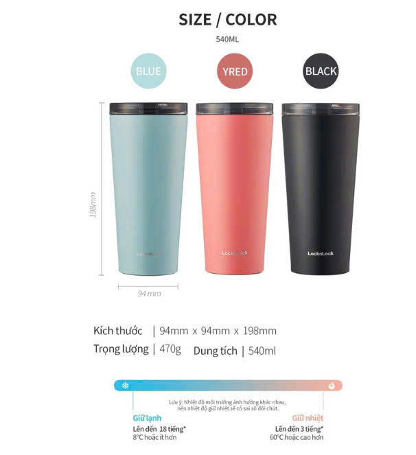 LHC4279- Bình giữ nhiệt Lock&Lock có 2 nắp thay thế New Clip Tumbler 540ml