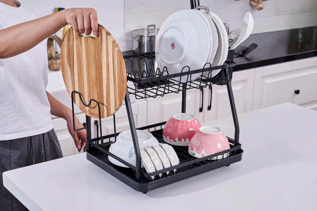 Giá úp bát 2 tầng có khay hứng thoát nước mọi hướng Kaiyo