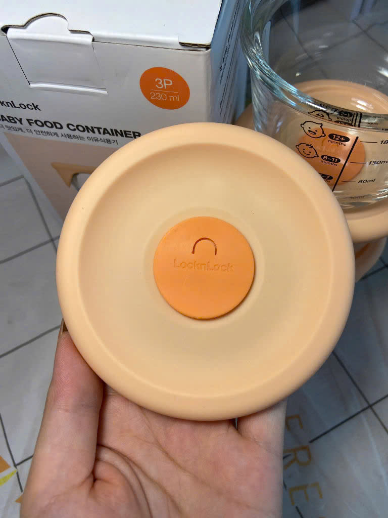 Set 3 Hộp Thủy Tinh LocknLock Chén Đựng Đồ Ăn Dặm Cho Bé Nắp Silicone Cam 230ML LLG508S3ORG
