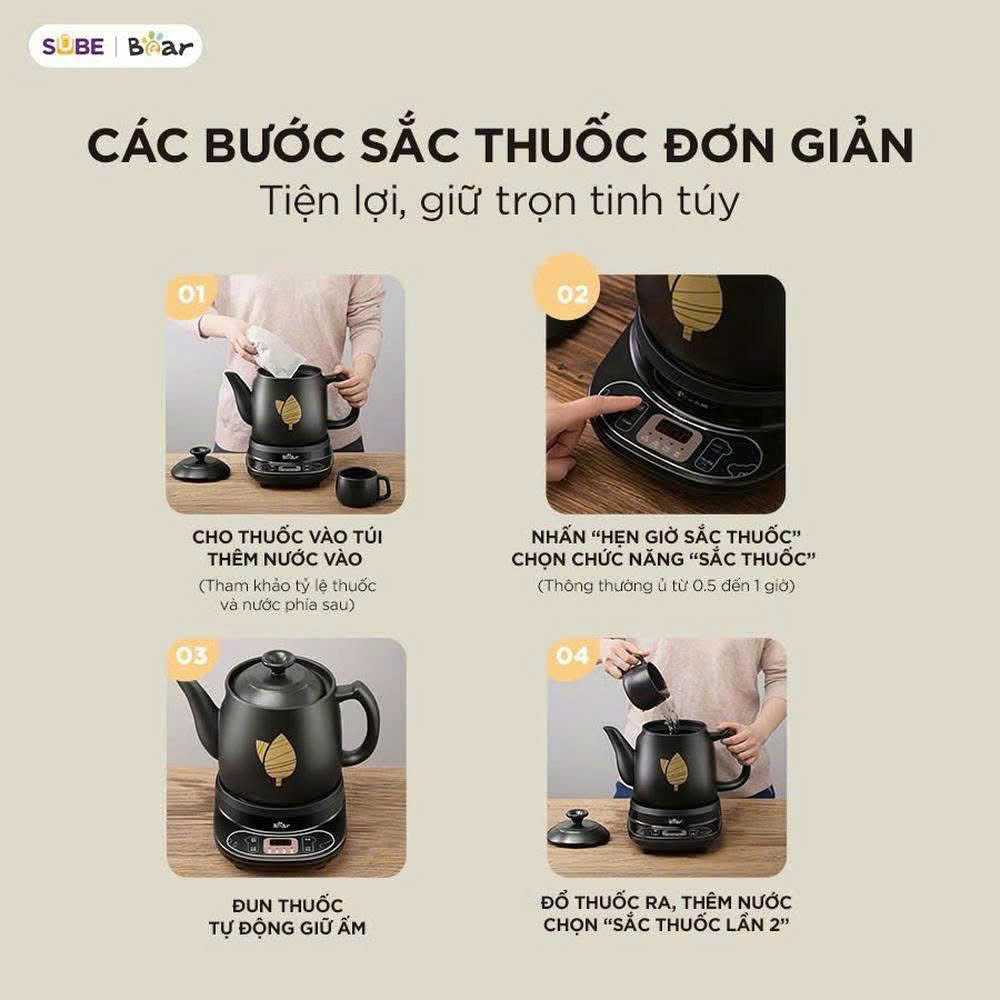 Ấm Sắc Thuốc Bear 4L HTM-4H40X - Màu Đen
