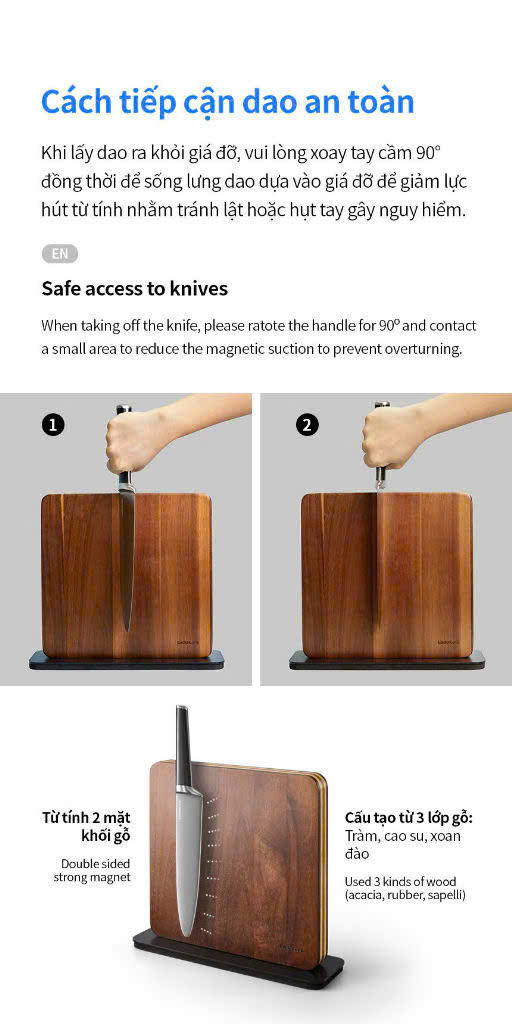 CKK804-Bộ 6 dao kèm giá đỡ từ LocknLock Magnetic Knife Set CKK804 bằng thép không gỉ
