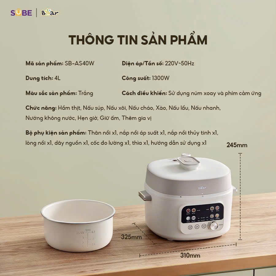 Nồi áp suất 4L Bear SB-AS40W