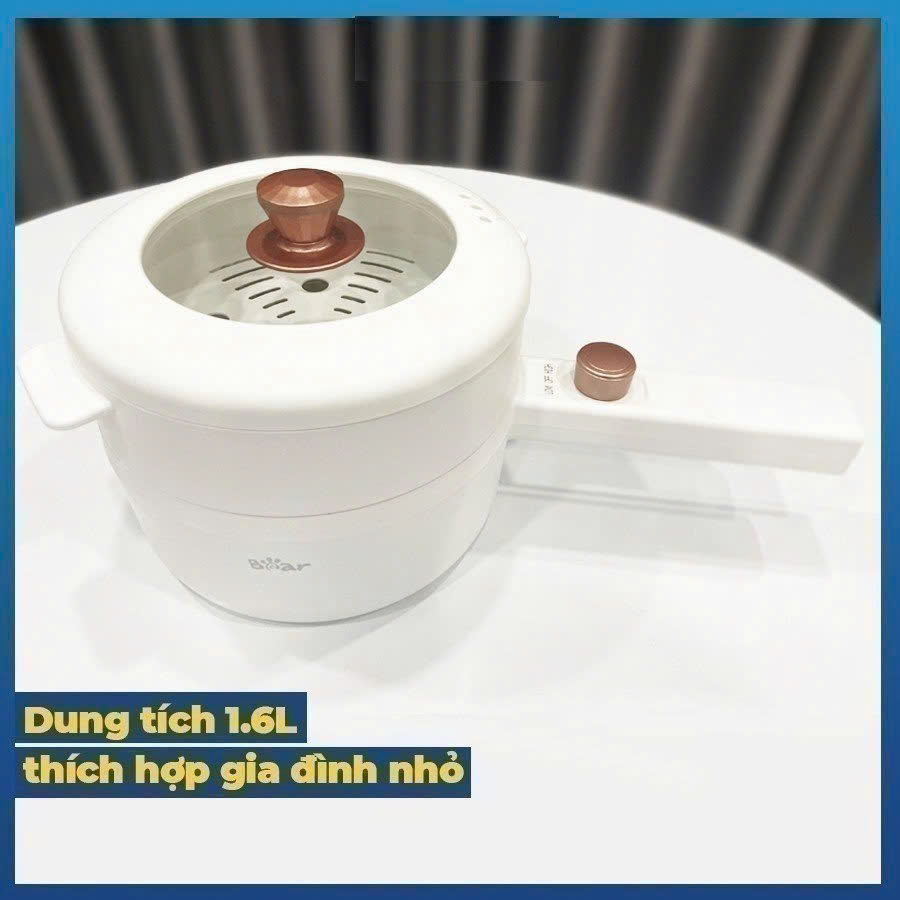 Nồi Lẩu Điện Đa Năng Hầm Cháo, Nấu Mì, Nồi Lẩu Mini Đa Năng, Chiên Rán, Quánh Nấu Cháo 1.6L Bear DRG-P16M2
