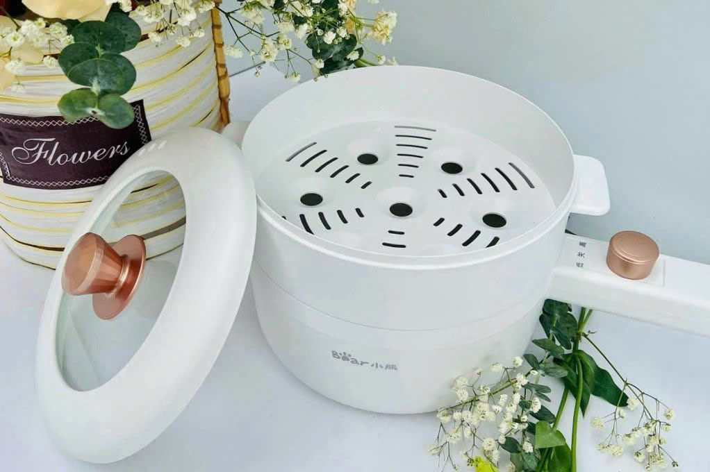 Nồi Lẩu Điện Đa Năng Hầm Cháo, Nấu Mì, Nồi Lẩu Mini Đa Năng, Chiên Rán, Quánh Nấu Cháo 1.6L Bear DRG-P16M2
