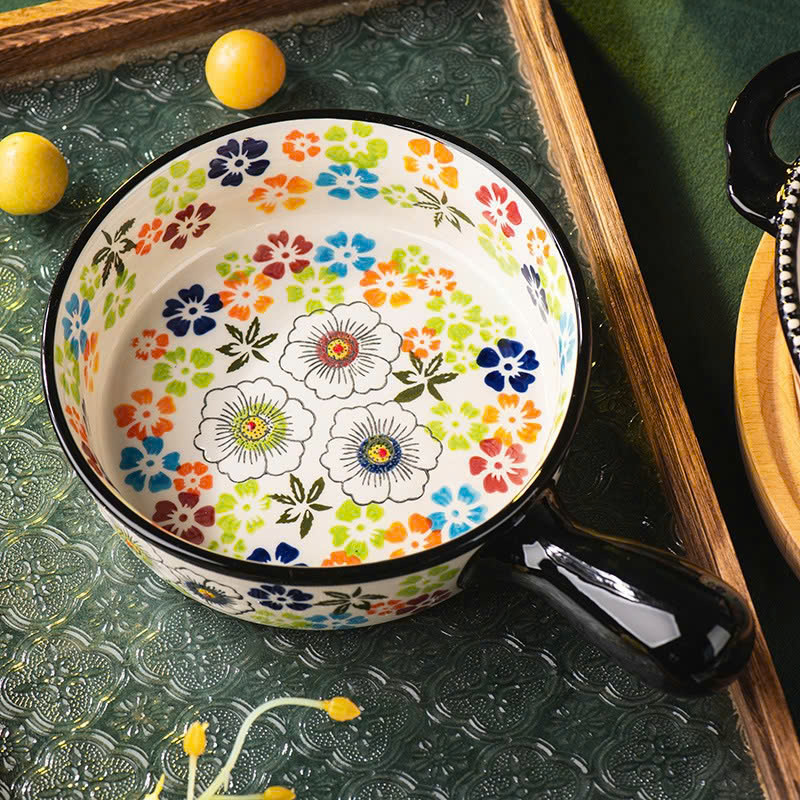 Đĩa nướng decor bằng sứ cao cấp - tròn 1 quai cầm