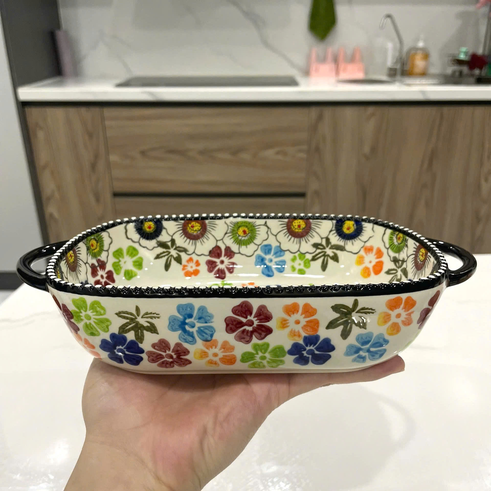 Đĩa nướng decor bằng sứ cao cấp - chữ nhật nhỏ