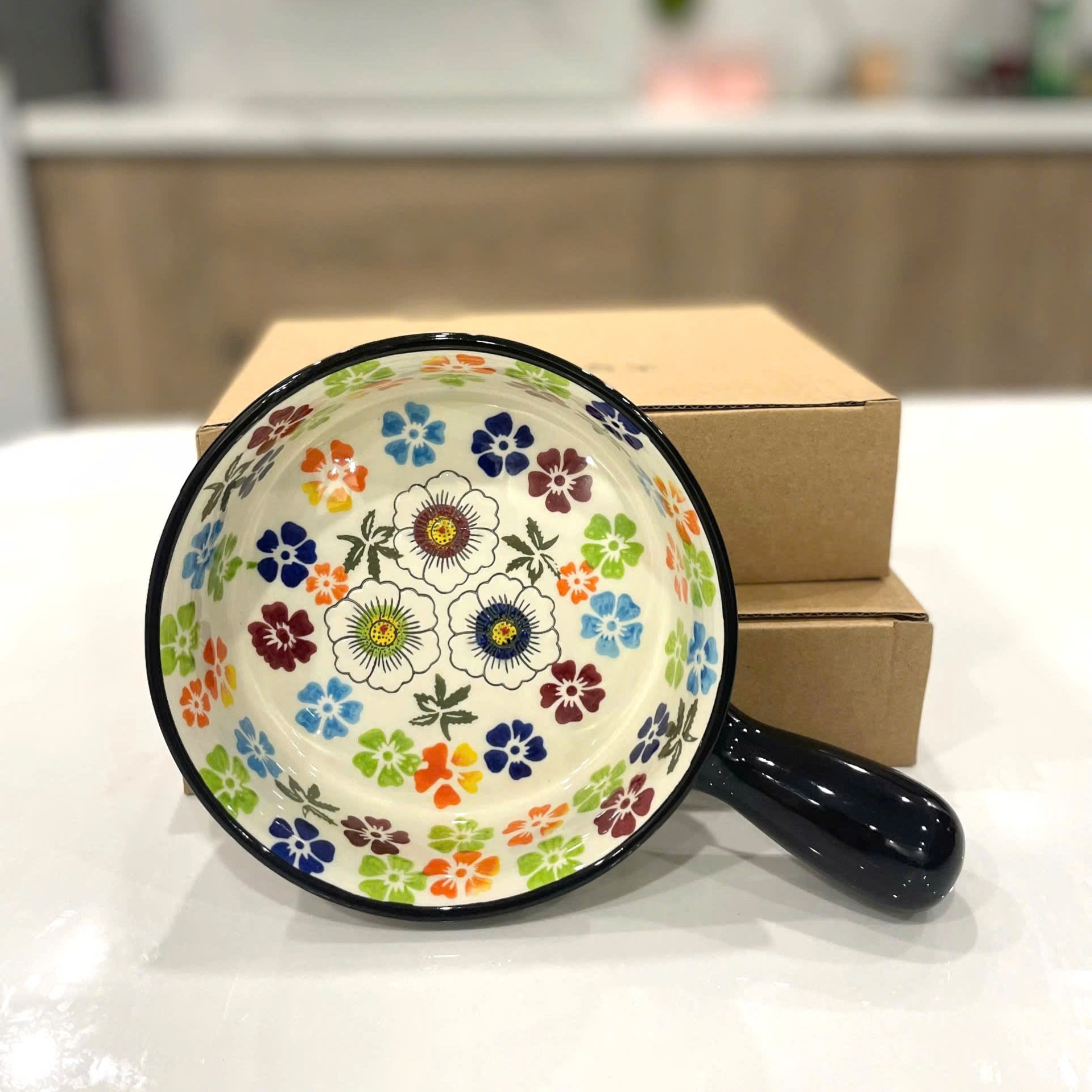 Đĩa nướng decor bằng sứ cao cấp - tròn 1 quai cầm