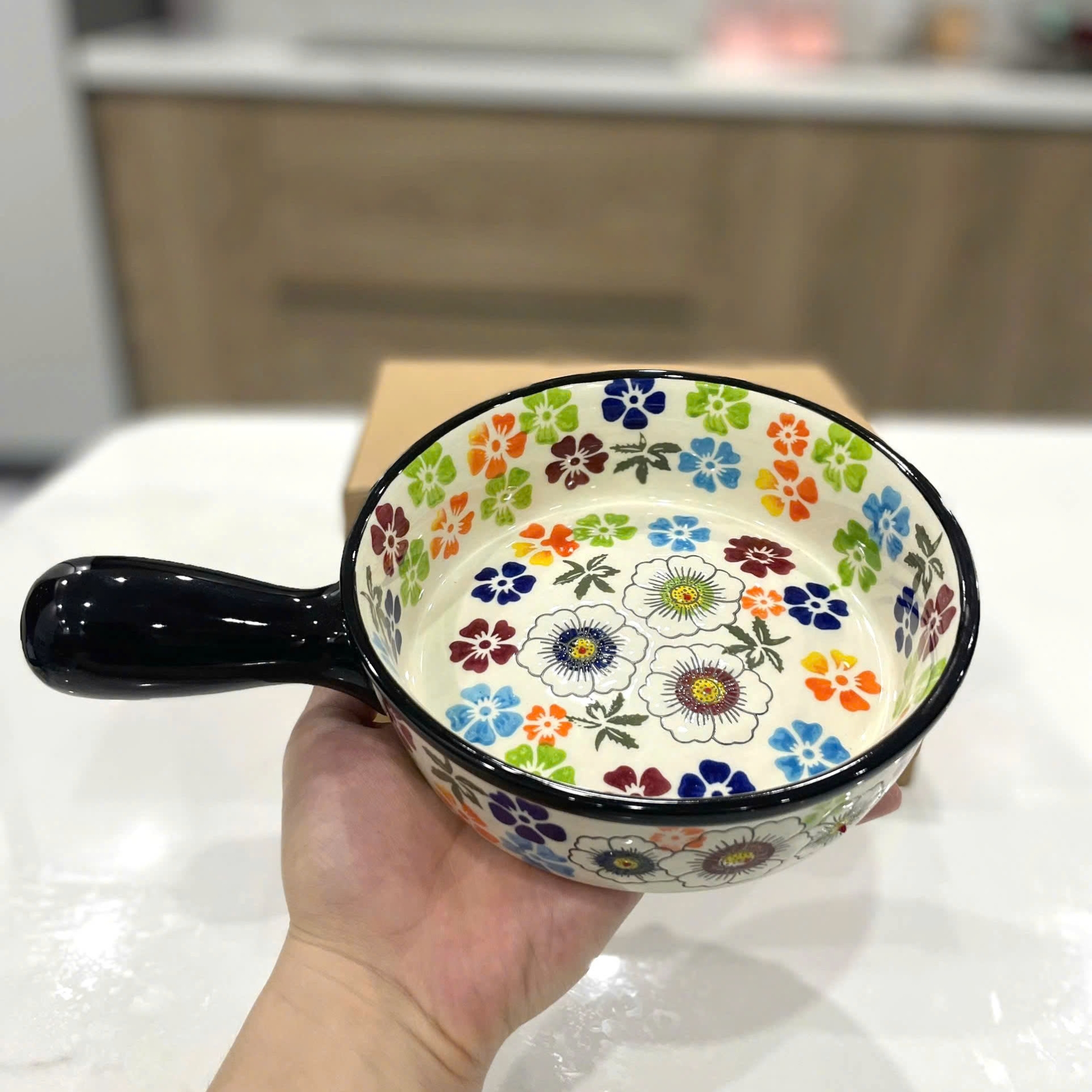 Đĩa nướng decor bằng sứ cao cấp - tròn 1 quai cầm