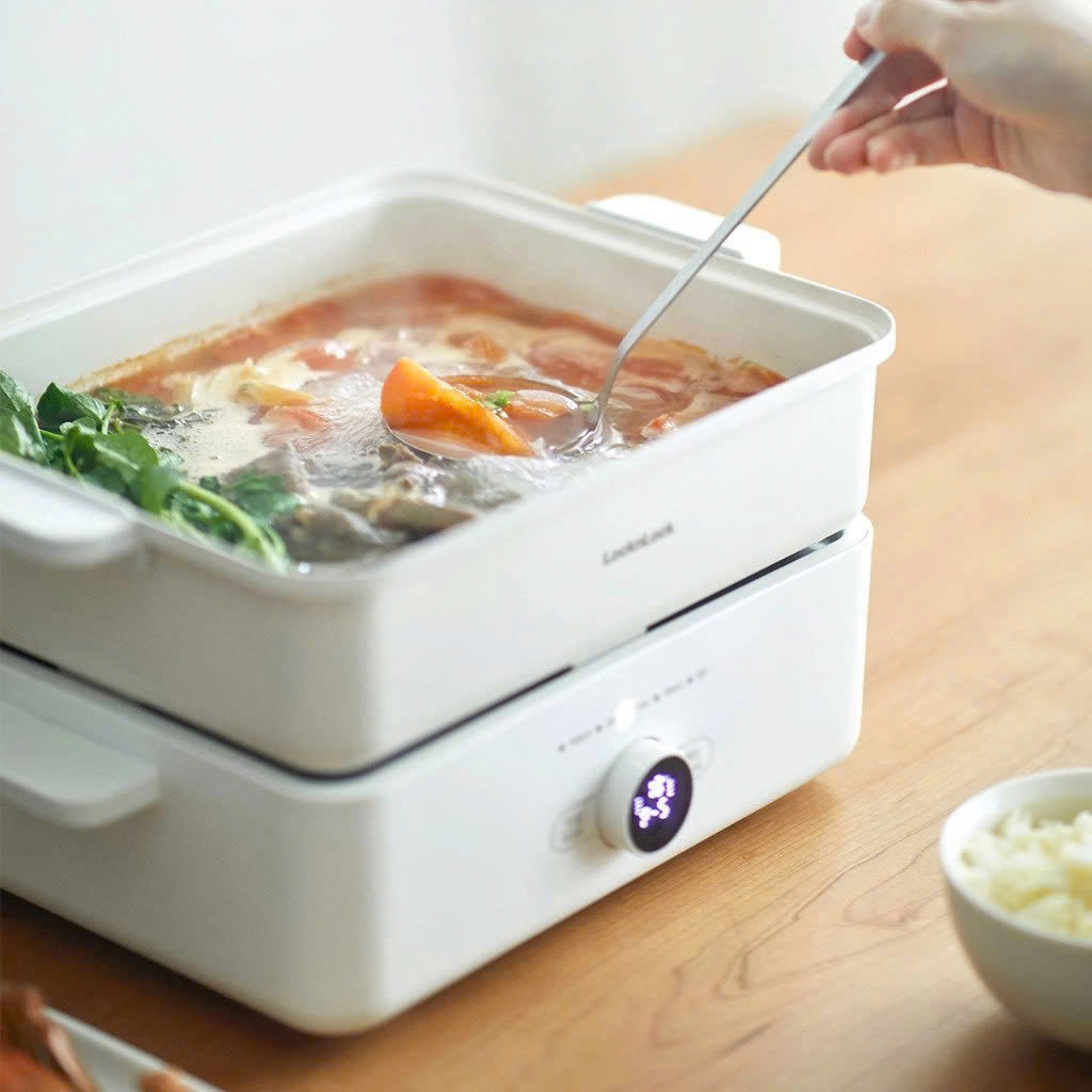 Nồi Lẩu Điện Kèm Khay Hấp LocknLock Bianco Electric Multicooker 4.5L EJP154IVY