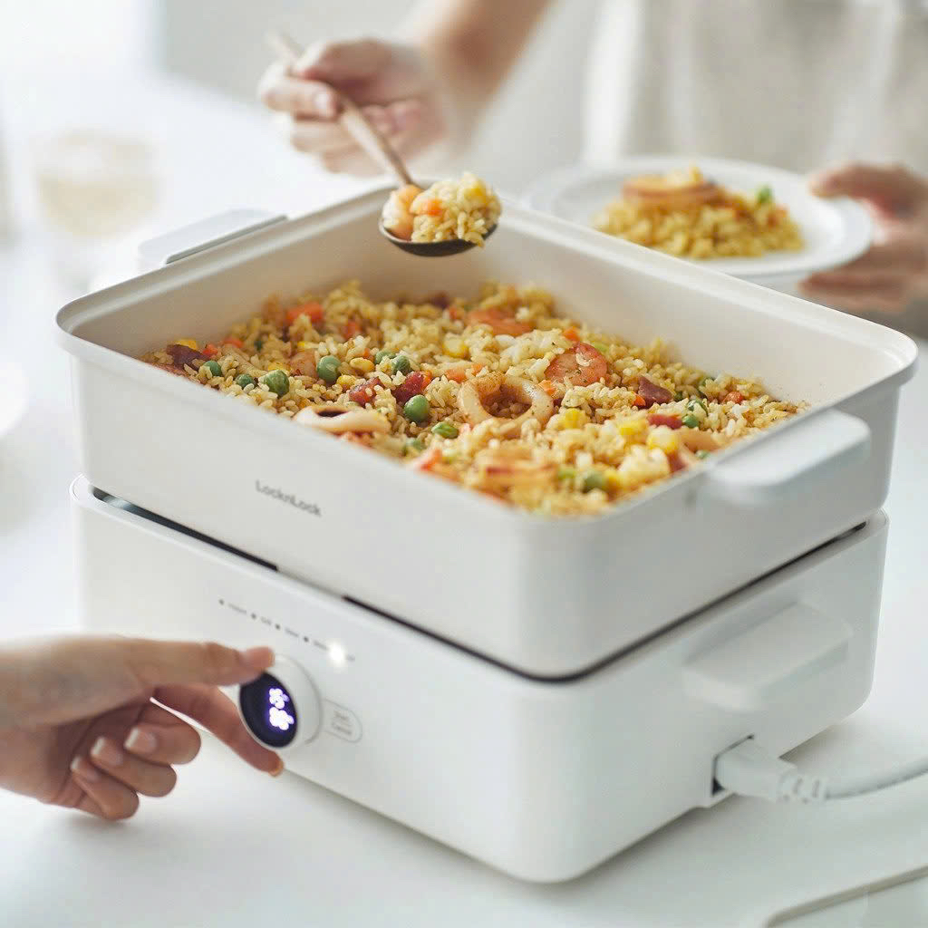 Nồi Lẩu Điện Kèm Khay Hấp LocknLock Bianco Electric Multicooker 4.5L EJP154IVY