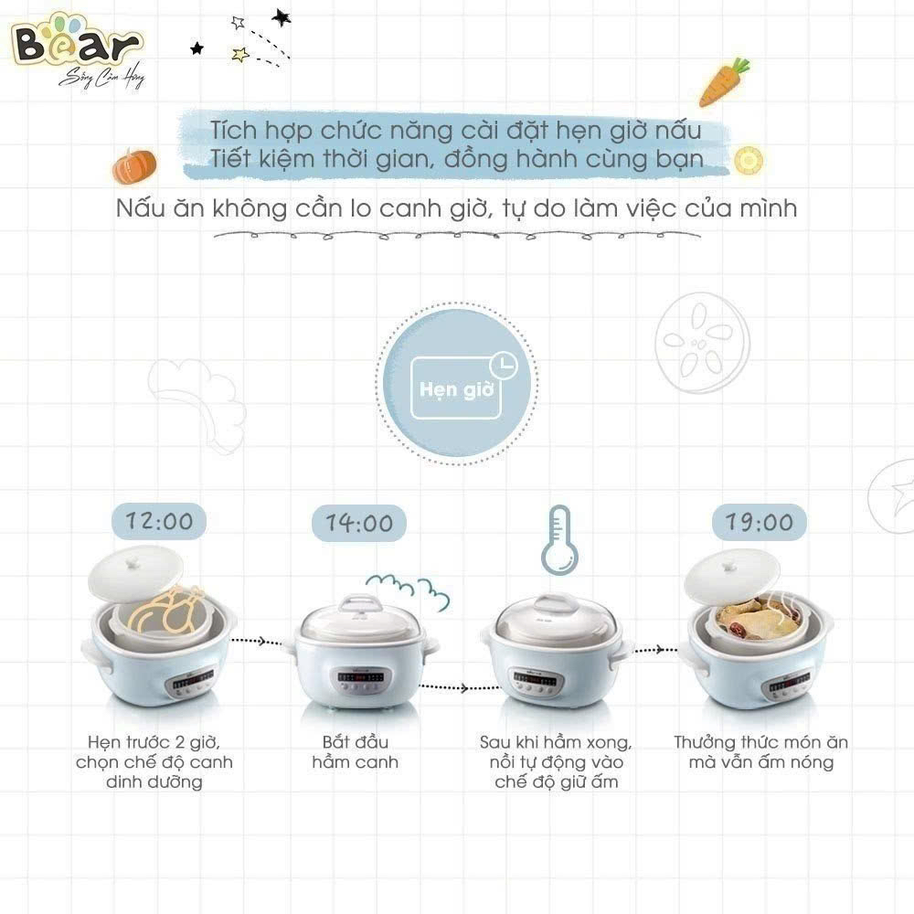 NỒI NẤU CHẬM 2.5L BEAR SUBE003