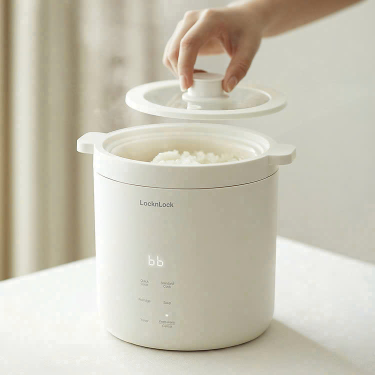 Nồi cơm điện mini Lock&Lock Bianco mini rice cooker Màu ngà EJR314IVY 0.6L đa chức năng, giữ ấm, hẹn giờ, phủ men sứ
