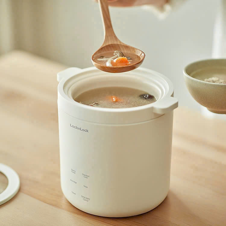 Nồi cơm điện mini Lock&Lock Bianco mini rice cooker Màu ngà EJR314IVY 0.6L đa chức năng, giữ ấm, hẹn giờ, phủ men sứ