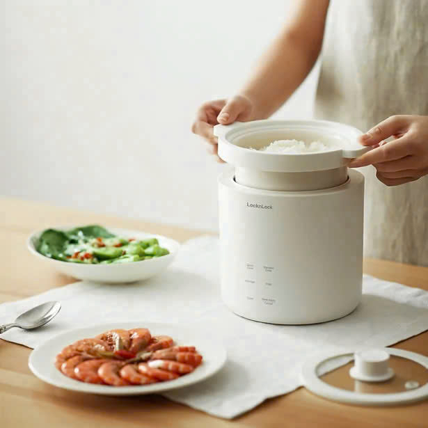 Nồi cơm điện mini Lock&Lock Bianco mini rice cooker Màu ngà EJR314IVY 0.6L đa chức năng, giữ ấm, hẹn giờ, phủ men sứ
