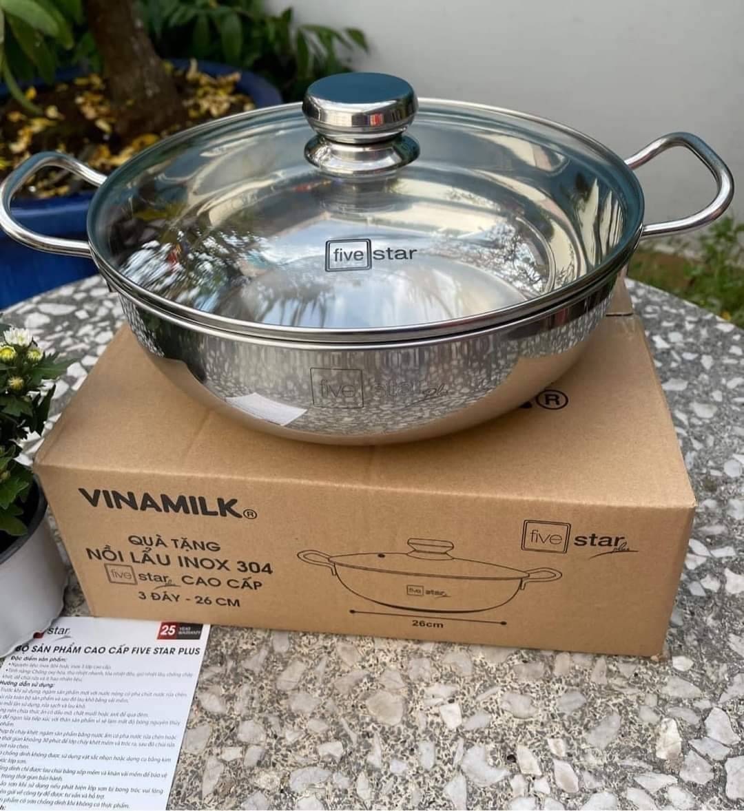 Nồi lẩu inox 304 fivestar 3 đáy size 26cm quà tặng Vinamilk